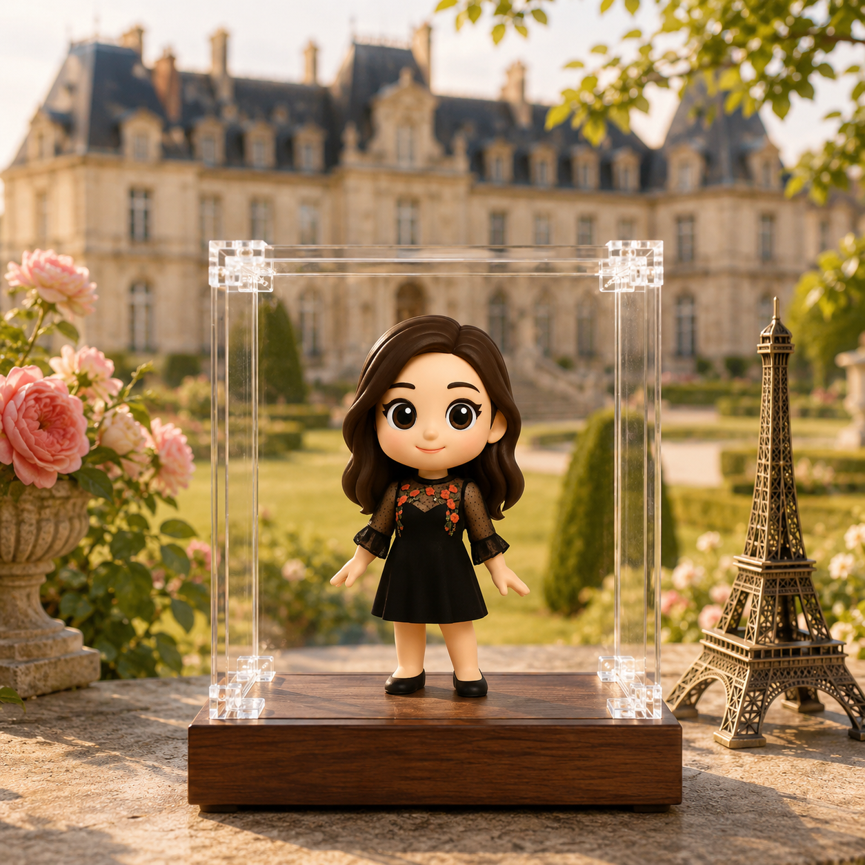 Figurine 3d Personnalisée Sous Vitrine En Acrylique Avec Socle En Bois, Réalisée À Partir De Votre Photo. Cadeau Romantique Et Personnalisé Pour Un Anniversaire, Un Mariage Ou La Saint-valentin.
