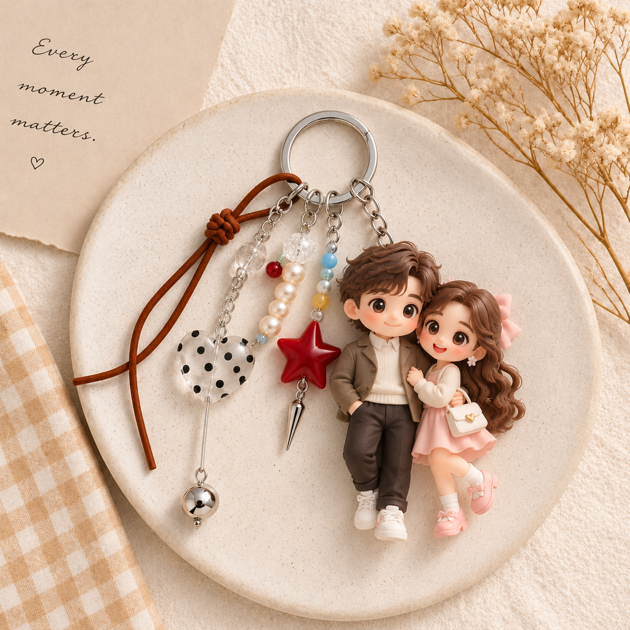 Porte-clés 3D Personnalisé à Partir D'une Photo Avec Pendentif étoile Vintage Perlé, Mini Figurine Personnalisée, Cadeau Souvenir Unique - 