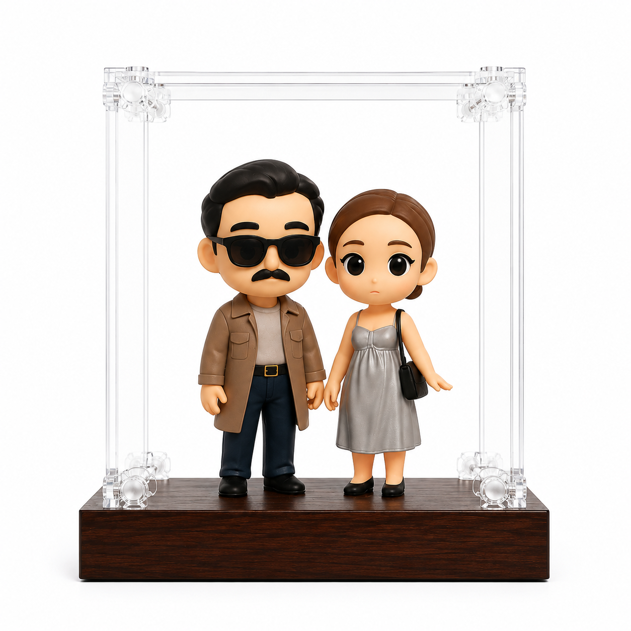 Figurine 3d Personnalisée Sous Vitrine En Acrylique Avec Socle En Bois, Réalisée À Partir De Votre Photo. Cadeau Romantique Et Personnalisé Pour Un Anniversaire, Un Mariage Ou La Saint-valentin.