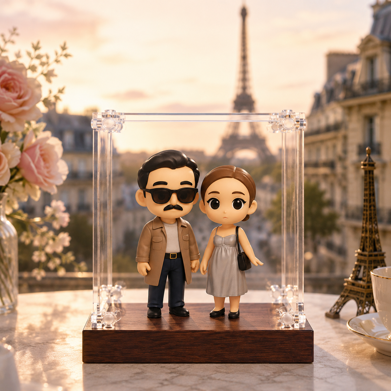 Figurine 3d Personnalisée Sous Vitrine En Acrylique Avec Socle En Bois, Réalisée À Partir De Votre Photo. Cadeau Romantique Et Personnalisé Pour Un Anniversaire, Un Mariage Ou La Saint-valentin.