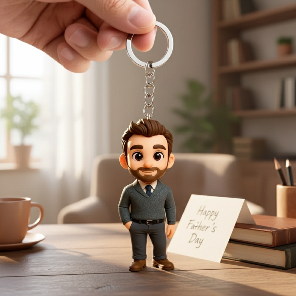 Porte-clés Figurine 3D Personnalisé d'après Photo - Cadeau Fête des Pères Unique pour Papa