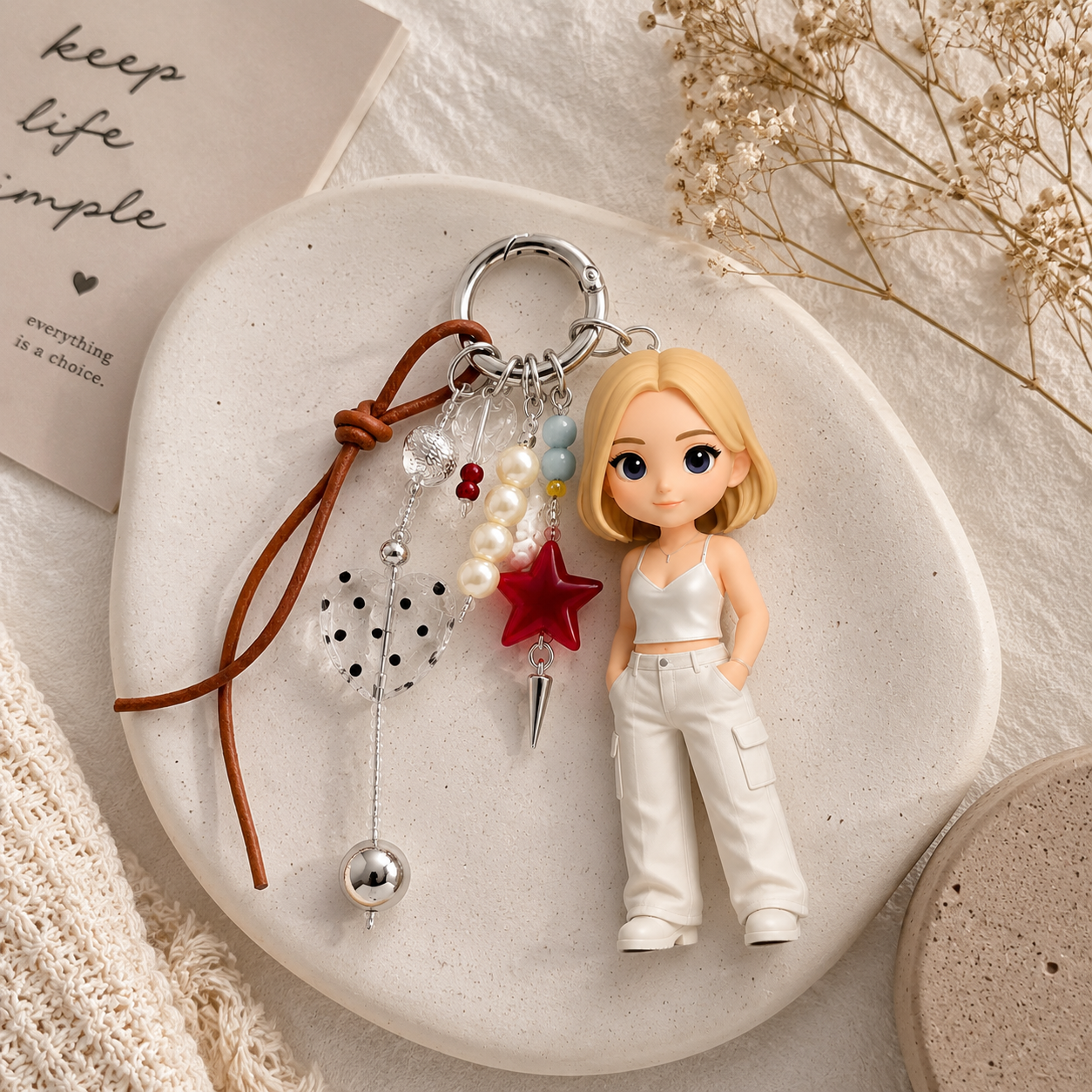 Figurine 3D Personnalisée à Partir D'une Photo Avec Pendentif étoile Vintage Perlé, Mini Figurine Personnalisée, Porte-clés, Cadeau Souvenir Unique