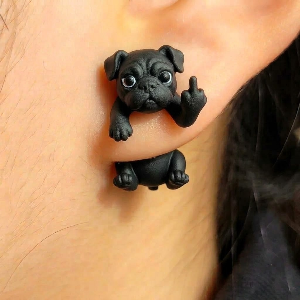 Boucle D'oreille Doigt D'honneur Chat Noir - 