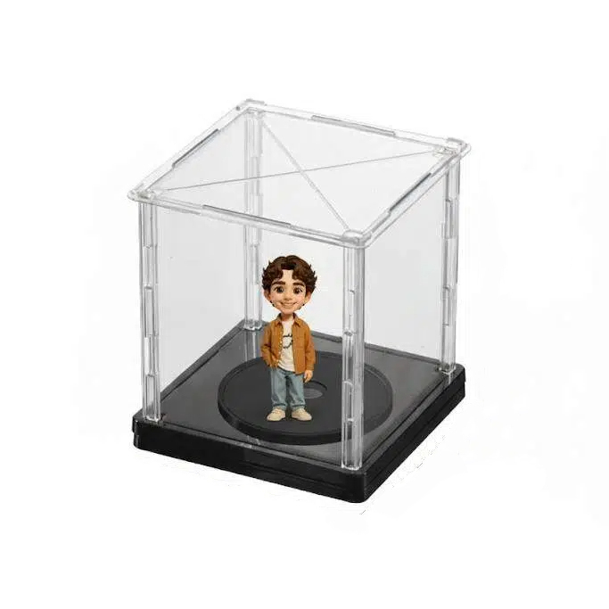 Custom 3D Figurine Acrylic Display Box with Rotatable Base Personalized Mini Figure Gift for Him Her Desk Decor Unique Collectible Keepsake