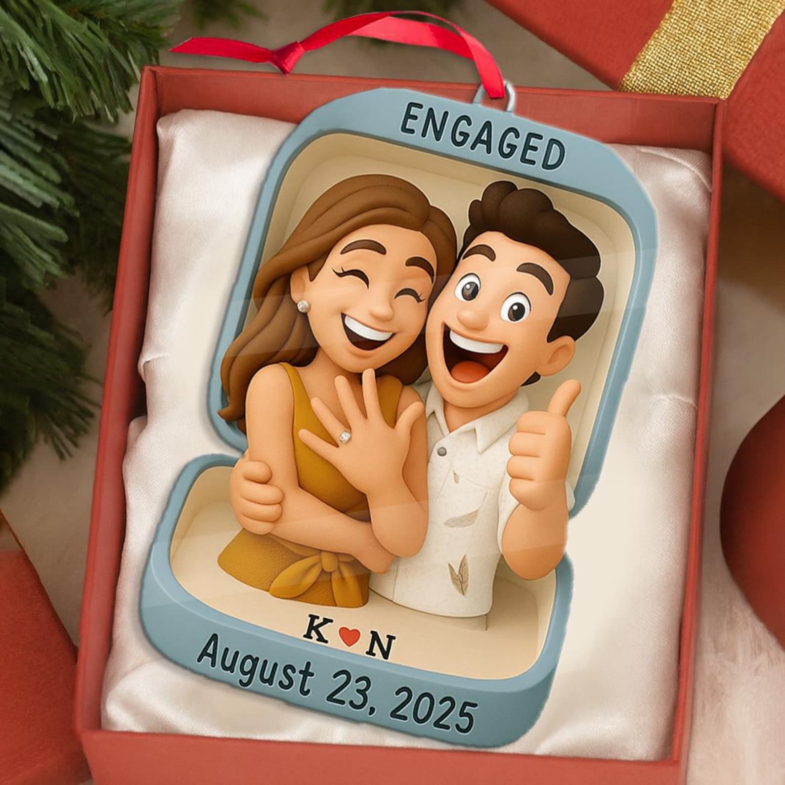 Décoration De Noël Pour Fiançailles 2025, Figurine Photo Personnalisée Pour Demande En Mariage, Souvenir De Fiançailles Personnalisé, Cadeau De Noël Pour Couples