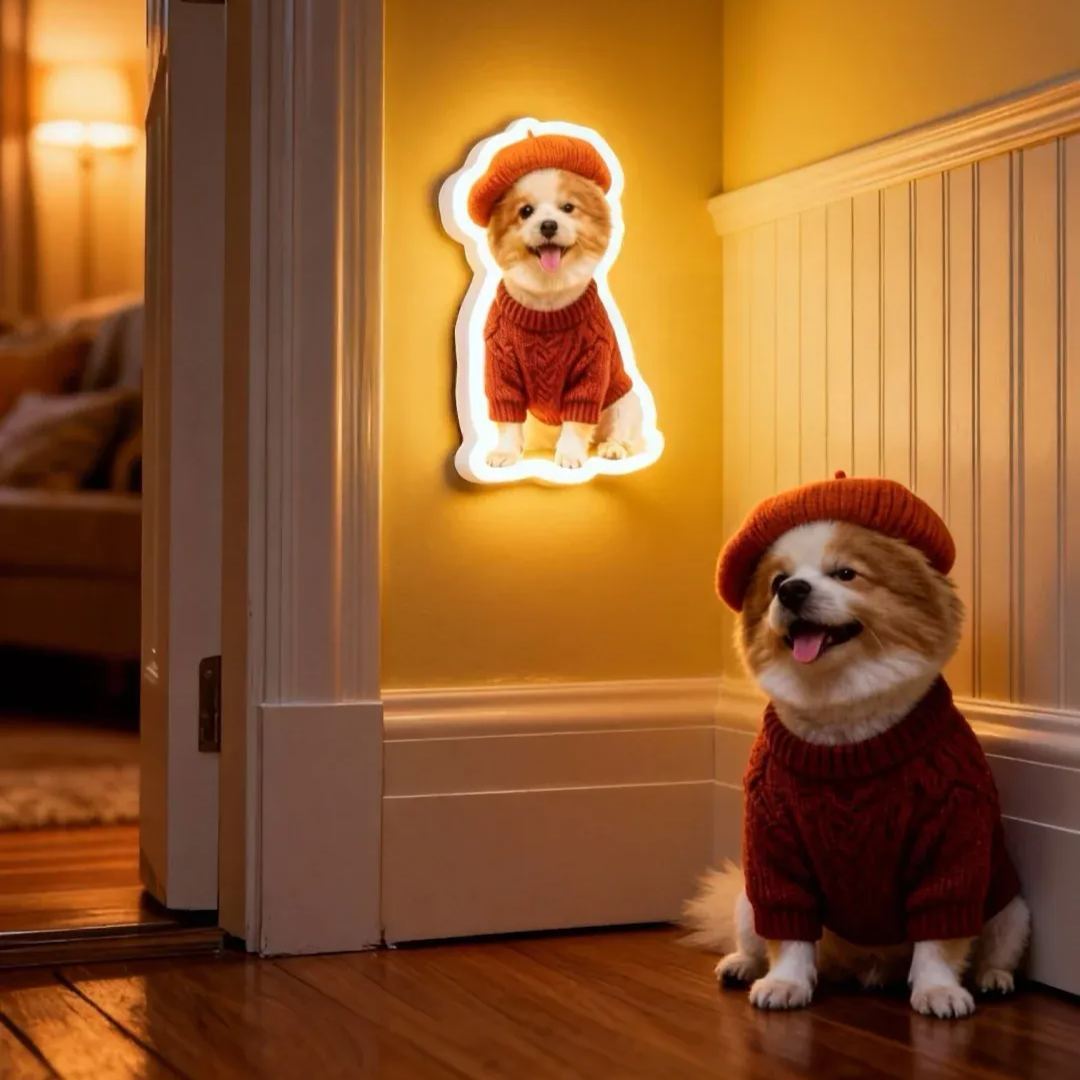 Lampe Murale Personnalisée Avec Capteur De Mouvement Pour Chat Et Chien, Veilleuse Avec Photo D'animal De Compagnie Personnalisée Pour Amoureux Des Animaux De Compagnie - 