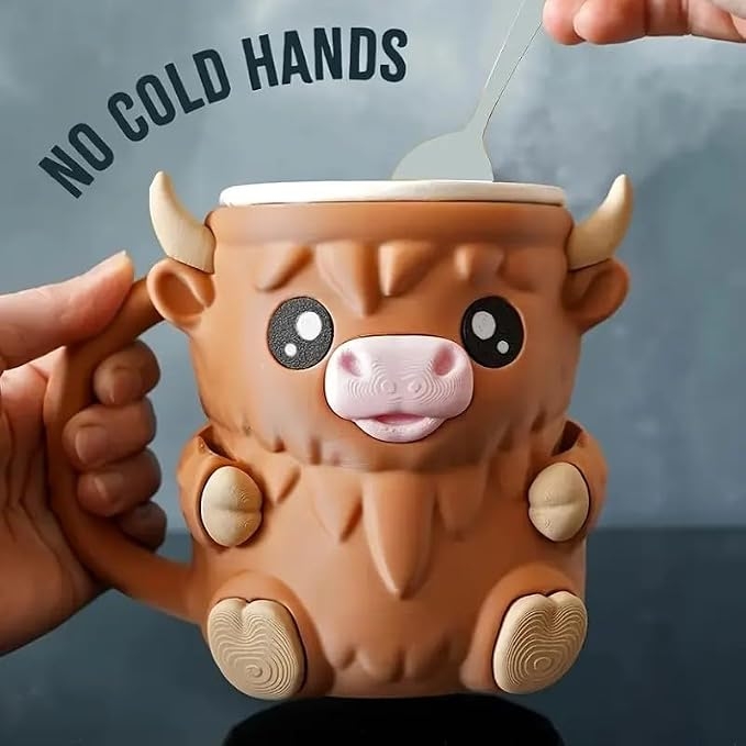 Highland Cow Porte-pinte De Glace Ben Et Jerry Avec Cuillère Et Poignée, Récipient Isotherme Réutilisable Imprimé En 3D, Cadeau Pour Les Amateurs De Crème