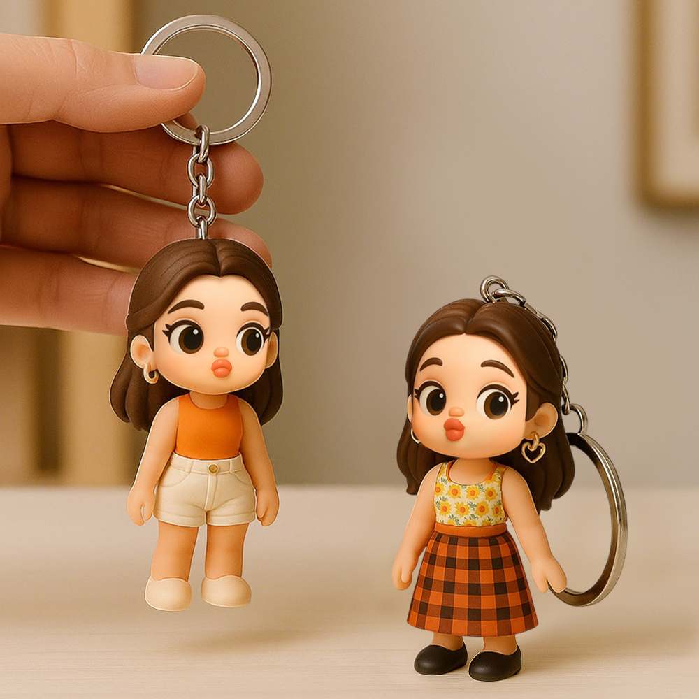 Custom 3D Cartoon Character Keychain Personalized Cute Pouting Style Mini Figure Unique Gift for Mum, Wife, Girlfriend, Daughter and Friends