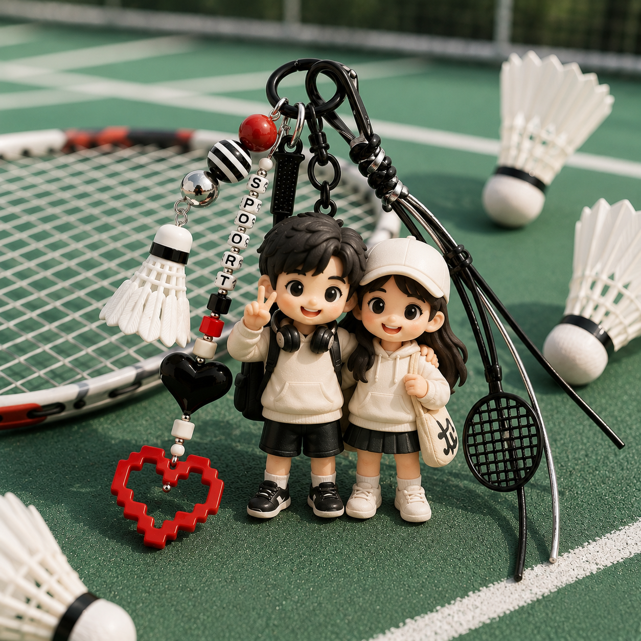 Figurine De Porte-clés 3D De Badminton Personnalisée à Partir D'une Photo - Cadeau De Porte-clés De Couple Chibi Personnalisé Pour Les Amateurs De Sport - 