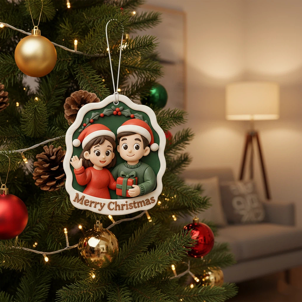 Décoration De Noël Personnalisée En Relief 3d, Cadeau Photo Personnalisé, Décoration D'arbre De Noël Unique Pour Couples, Famille, Amis, Souvenir De Vacances