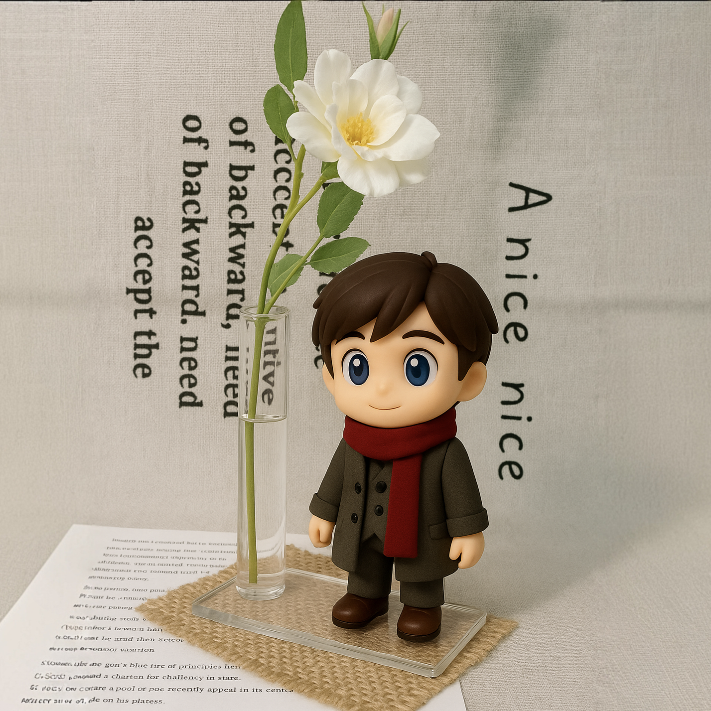 法语翻译如下：  **Figurine 3D personnalisée Mini mignonne avec support en vase acrylique (sans fleurs) — Base d’exposition personnalisée pour figurines, présentoir de collection, support de modèle, décoration de bureau pour petits personnages**