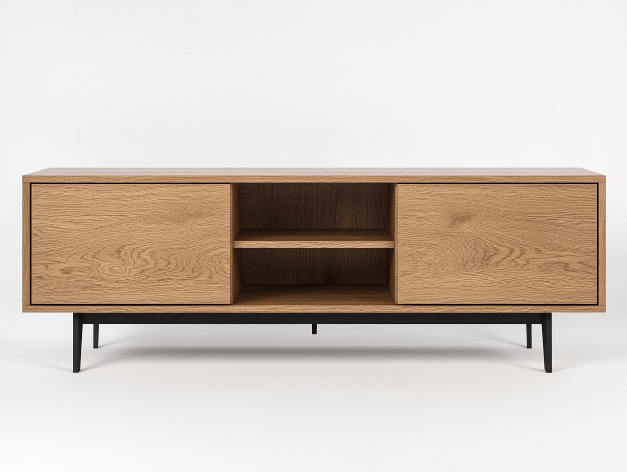 Szafka RTV – dąb naturalny – 160×40×55 cm – z półkami i drzwiczkami – nowoczesna-Habitatvo