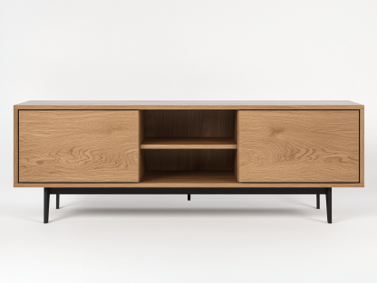 Szafka RTV – dąb naturalny – 160×40×55 cm – z półkami i drzwiczkami – nowoczesna-Habitatvo