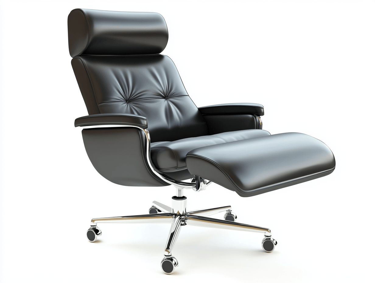 Fotel biurowy z podnóżkiem – czarna skóra – ergonomiczny – pikowane oparcie – nowoczesny design