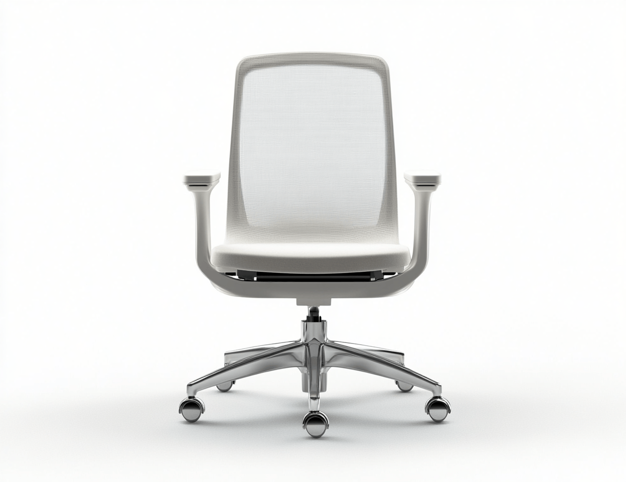 Krzesło biurowe – siatkowe oparcie i tkaninowe siedzisko – białe i jasnoszare – obrotowe z podłokietnikami i kółkami-Habitatvo
