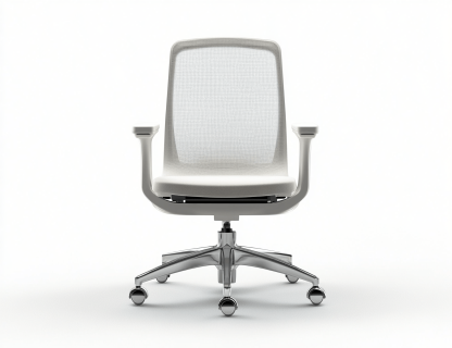 Krzesło biurowe – siatkowe oparcie i tkaninowe siedzisko – białe i jasnoszare – obrotowe z podłokietnikami i kółkami-Habitatvo