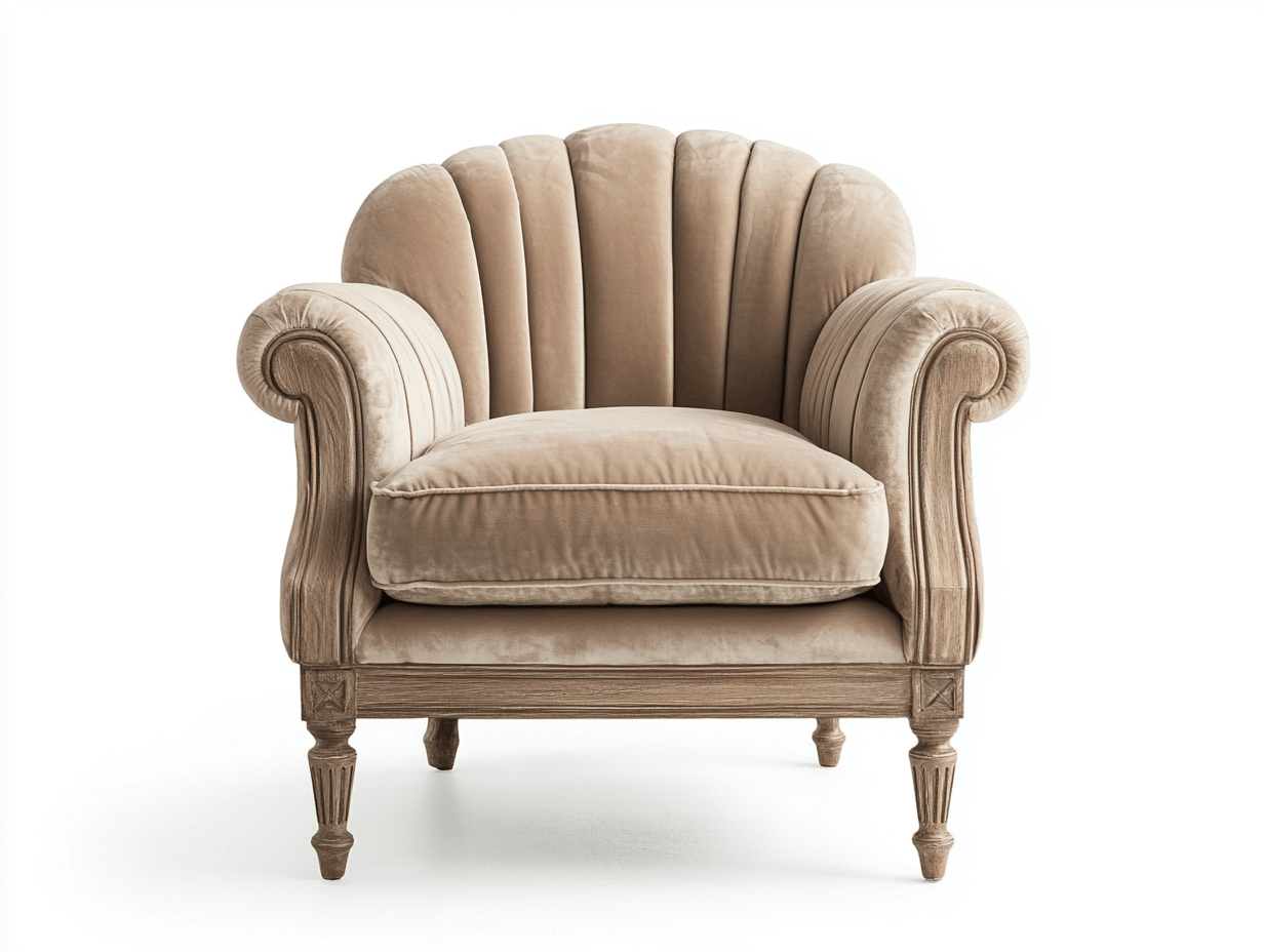 Fotel tapicerowany – welur beżowy – 90×85×100 cm – klasyczny z ozdobnym oparciem-Habitatvo