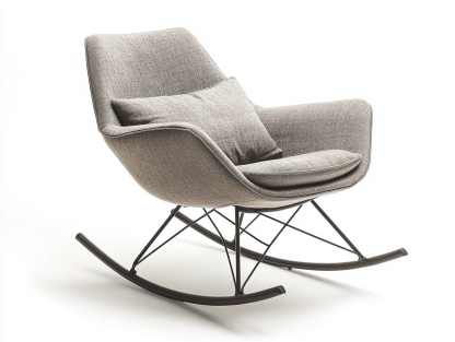 Fotel bujany tapicerowany – tkanina szara – 85×70×100 cm – metalowe płozy – nowoczesny-Habitatvo