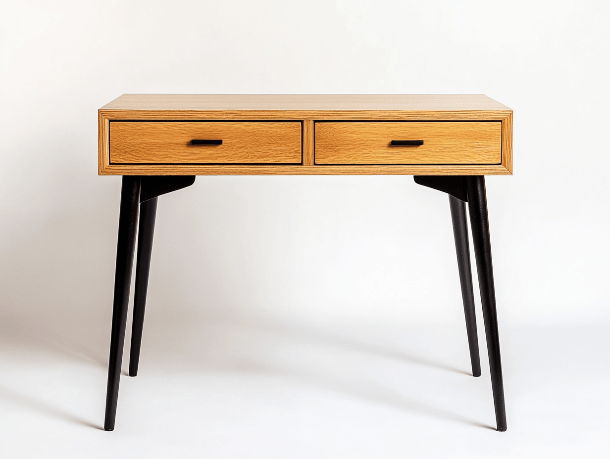 Biurko drewniane z 2 szufladami – 100×50×75 cm – dąb jasny i czarne nogi – styl skandynawski-Habitatvo