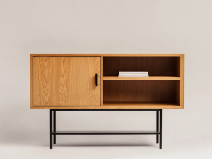 Konsola boczna – jasny dąb – 80×35×75 cm – z półkami i szafką – nowoczesny design-Habitatvo