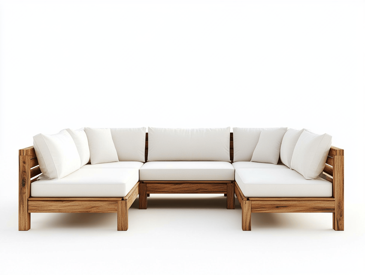 Narożna sofa ogrodowa z drewna tekowego – 5-osobowa – z 9 poduszki białe – 240×240×75 cm – nowoczesna-Habitatvo