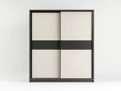 Szafa przesuwna – płyta laminowana – 150×60×200 cm – beżowy/czarny – z drzwiami przesuwnymi i klasycznym układem półek-Habitatvo