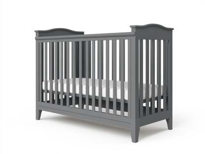 Łóżeczko dziecięce – drewno sosnowe – 140×70×95 cm – szare – klasyczne z ozdobnym wykończeniem-Habitatvo