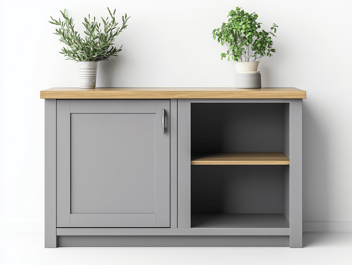 Szafka kuchenna z blatem – 1 drzwi + otwarta półka – 100×40×80 cm – grafitowa z dębowym blatem – klasyczna do kuchni i jadalni-Habitatvo