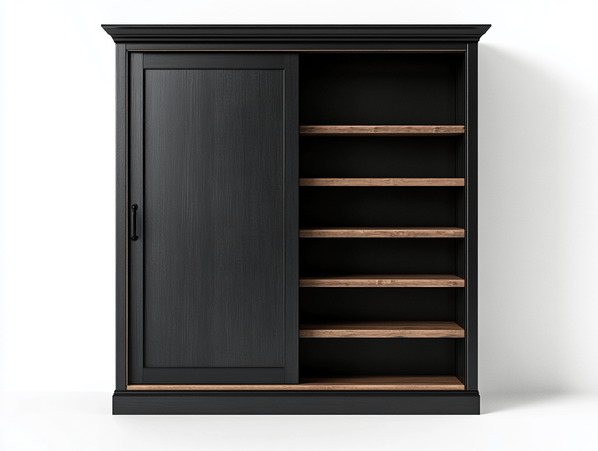 Regał z przesuwnymi drzwiami – 6 półek – 100×45×190 cm – czarny/dąb – klasyczny-Habitatvo