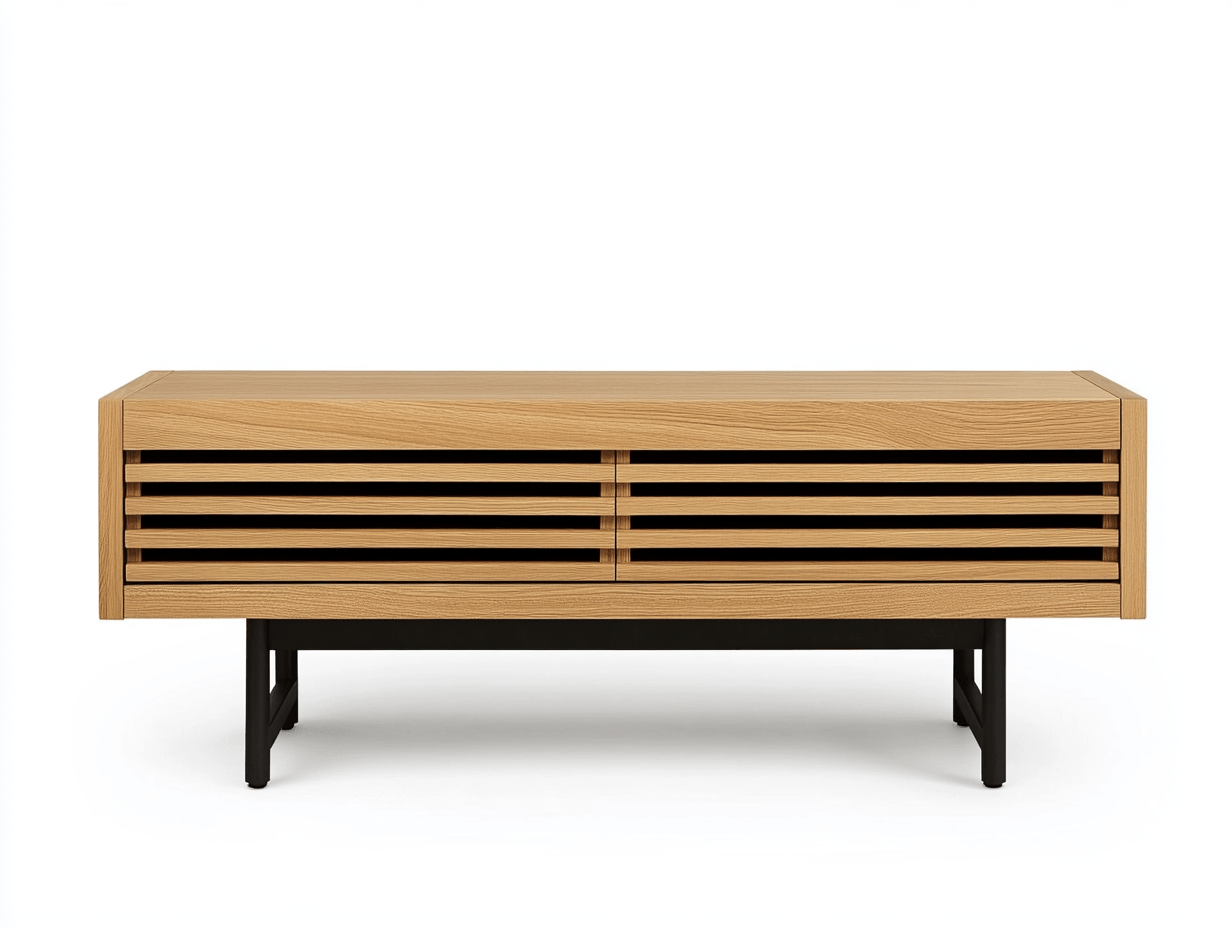 Szafka RTV – dąb naturalny – 130×40×50 cm – poziome lamele – styl skandynawski-Habitatvo