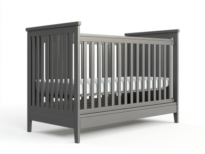 Łóżeczko dziecięce – drewno sosnowe – 140×70×90 cm – szare – klasyczne-Habitatvo