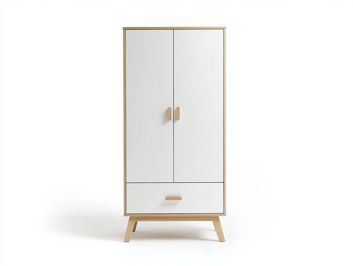 Szafa dziecięca – 2 drzwi i 1 szuflada – 90×52×165 cm – biały/dąb – styl skandynawski