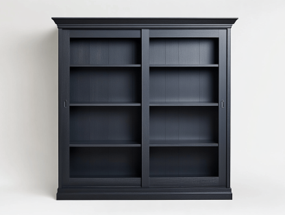 Regał z przesuwnymi drzwiami – 4 półek – 110×40×180 cm – czarny – klasyczny