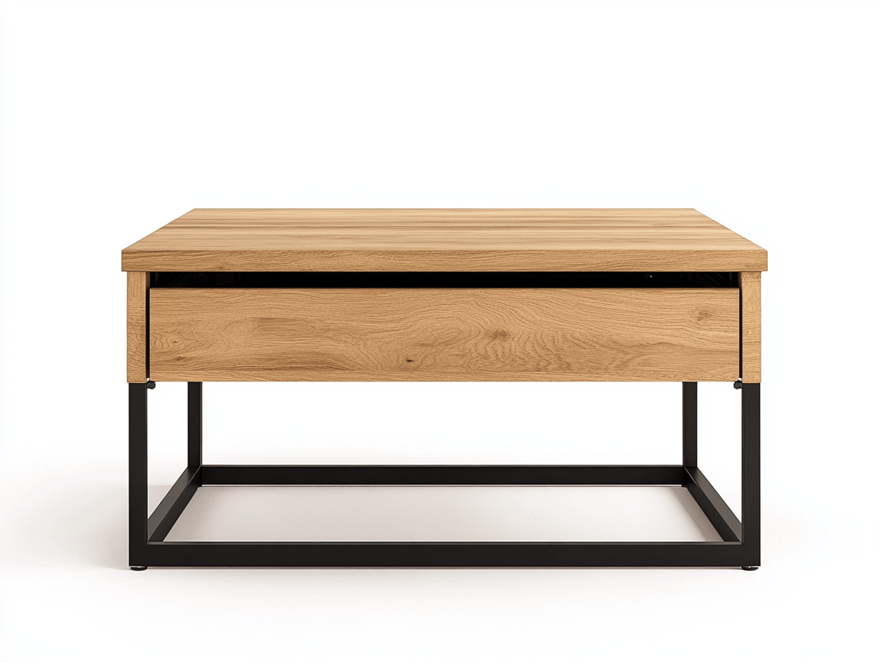 Stolik kawowy z podnoszonym blatem – 85×55×45 cm – dąb naturalny/czarny – styl minimalistyczny