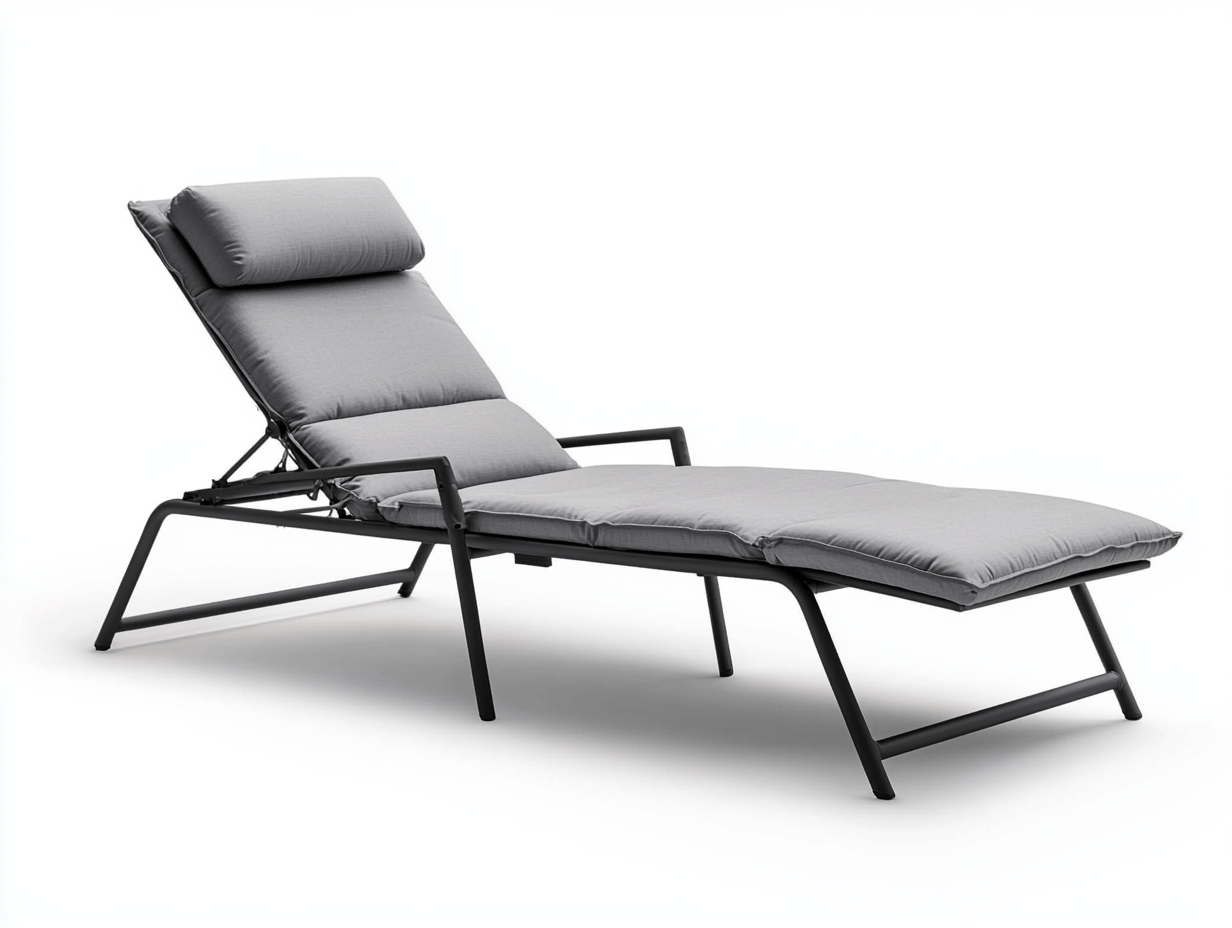 Leżak ogrodowy z regulowanym oparciem – stalowa rama – szara poduszka – minimalistyczny styl – 190×65×35 cm – komfortowy – odporny na warunki atmosferyczne-Habitatvo