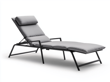Leżak ogrodowy z regulowanym oparciem – stalowa rama – szara poduszka – minimalistyczny styl – 190×65×35 cm – komfortowy – odporny na warunki atmosferyczne-Habitatvo