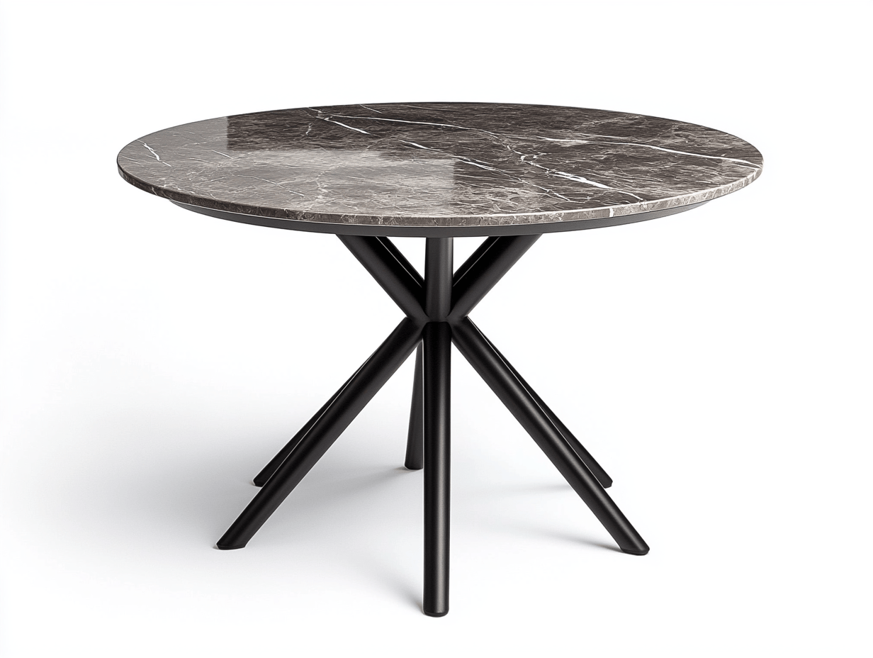 Okrągły stół jadalniany z marmurowym blatem i czarną metalową podstawą – 100×75 cm-Habitatvo