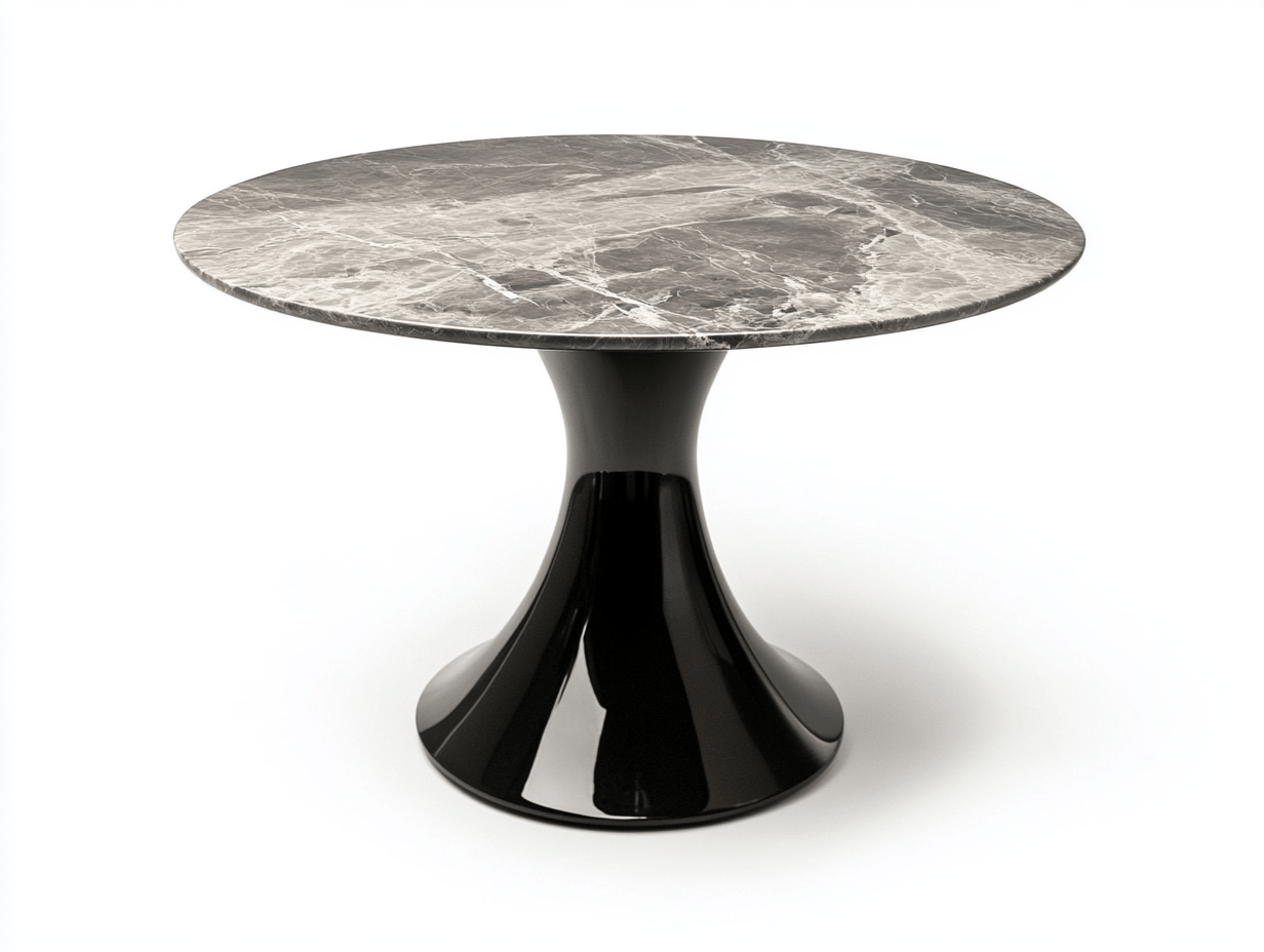 Okrągły stół jadalniany z marmurowym blatem i błyszczącą czarną podstawą – 100×75 cm-Habitatvo