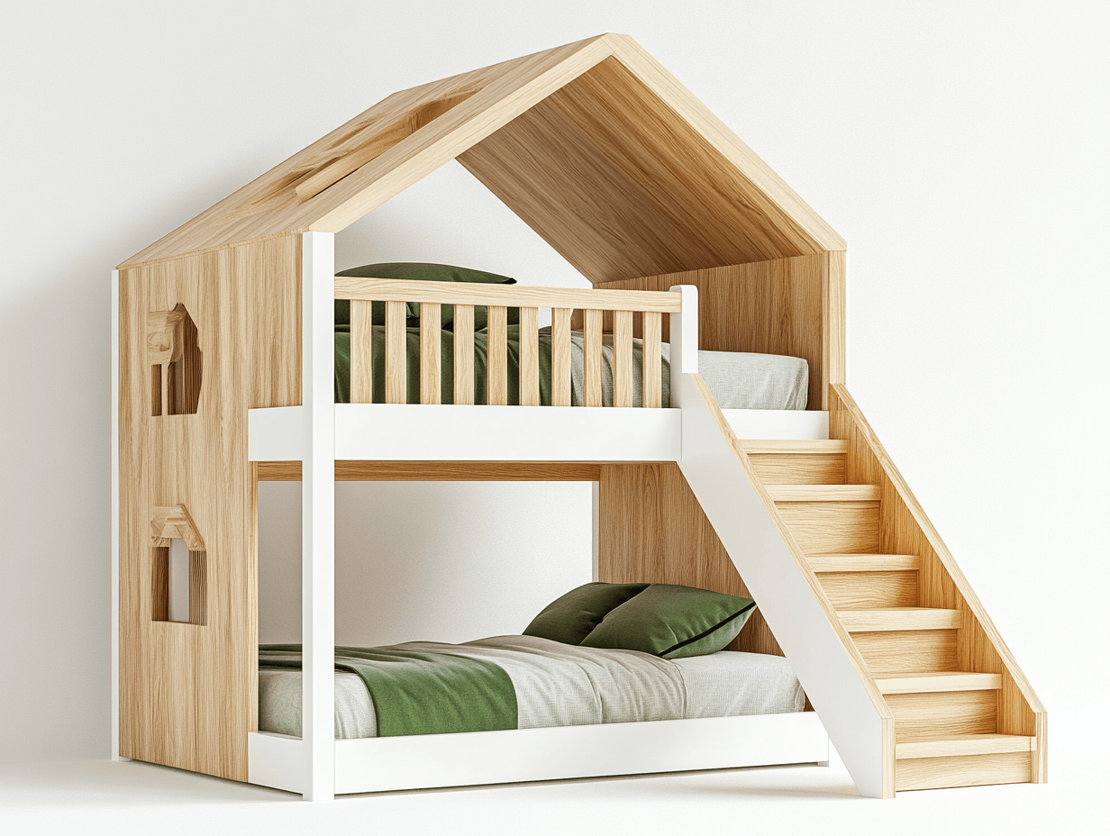 Łóżko piętrowe – drewno sosnowe – 210×140×225 cm – białe/dębowe – domek dla dzieci-Habitatvo