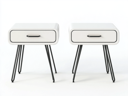 Zestaw 2 szafek nocnych – 1 szuflada – 45×30×50 cm – biały – styl retro industrialny-Habitatvo