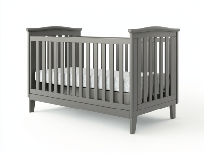 Łóżeczko dziecięce – drewno sosnowe – 140×70×95 cm – szare – z zaokrąglonymi rantami-Habitatvo