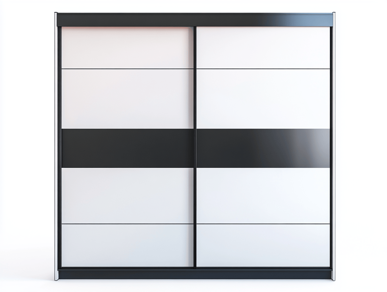 Szafa przesuwna – płyta laminowana – 180×60×200 cm – biały/czarny – z drzwiami przesuwnymi i wykończeniem na wysoki połysk-Habitatvo