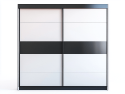 Szafa przesuwna – płyta laminowana – 180×60×200 cm – biały/czarny – z drzwiami przesuwnymi i wykończeniem na wysoki połysk-Habitatvo