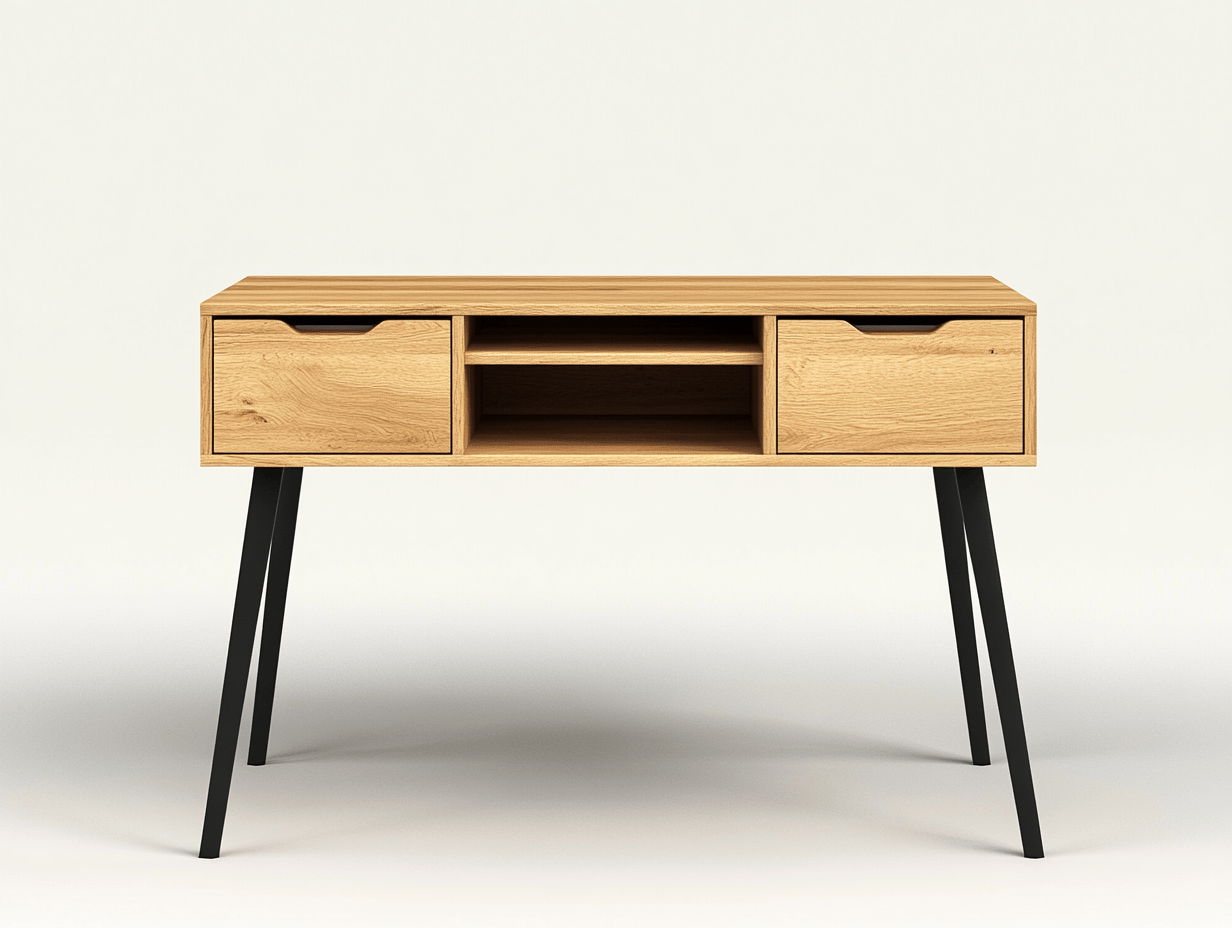 Biurko z płyty MDF i metalu – 2 szuflady – 110×48×74 cm – dąb/czarny – minimalistyczne-Habitatvo