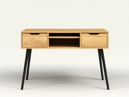 Biurko z płyty MDF i metalu – 2 szuflady – 110×48×74 cm – dąb/czarny – minimalistyczne-Habitatvo