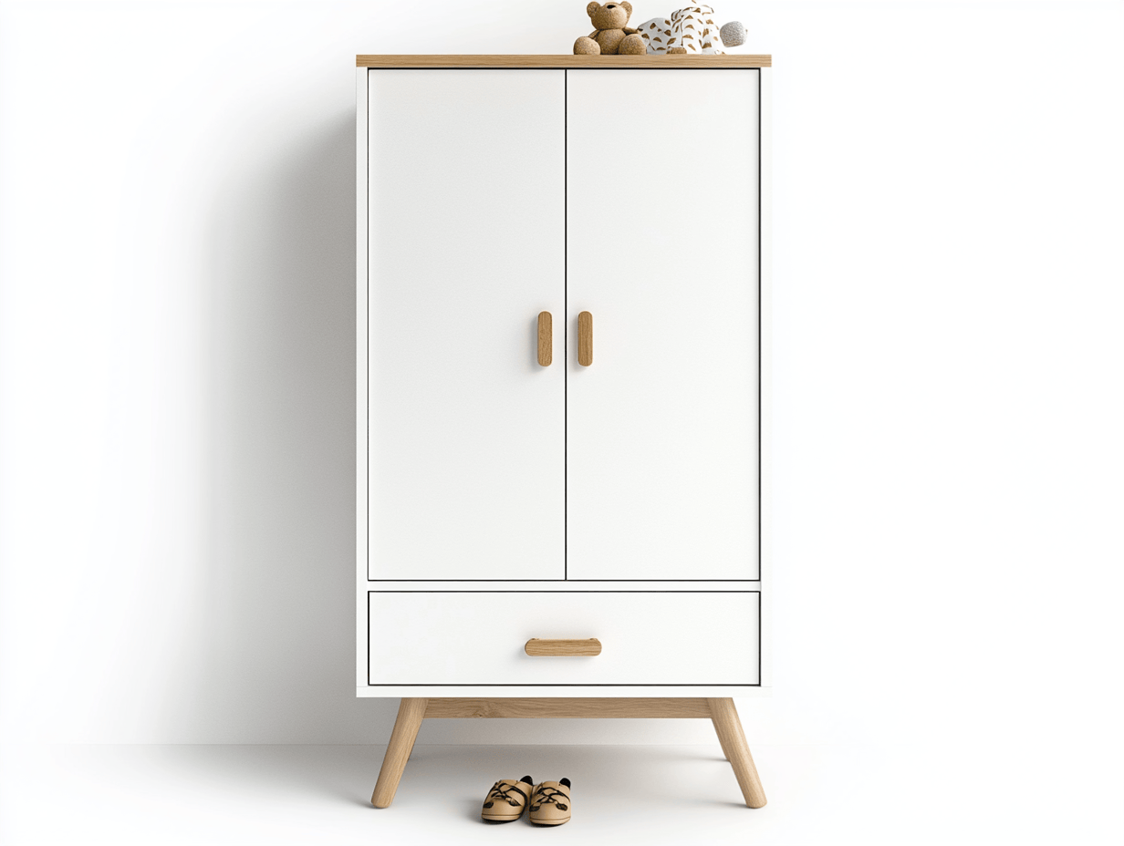 Szafa dziecięca – 2 drzwi i 1 szuflada – 90×50×165 cm – biały/dąb – styl skandynawski