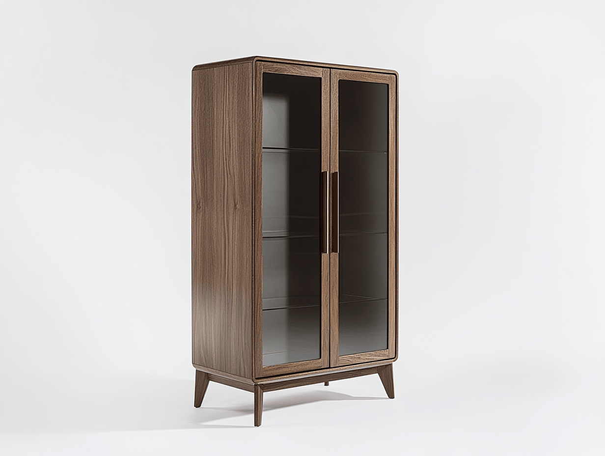 Witryna z drewna i szkła – 2 drzwi – 90×40×180 cm – ciemny orzech i szkło – styl retro-Habitatvo