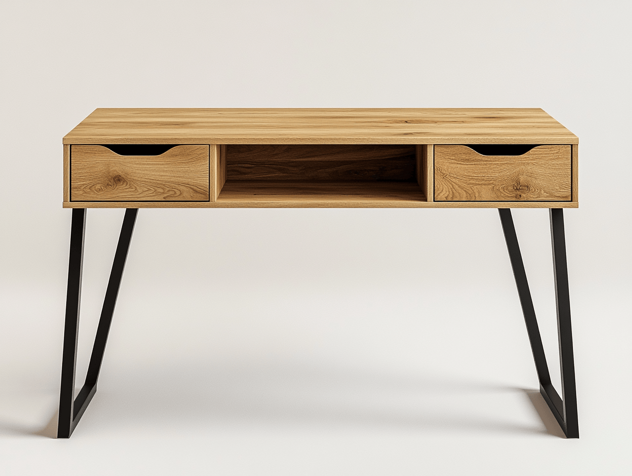 Biurko z płyty MDF i metalu – 2 szuflady – 115×50×75 cm – dąb/czarny – industrialne-Habitatvo