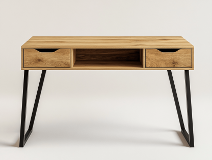 Biurko z płyty MDF i metalu – 2 szuflady – 115×50×75 cm – dąb/czarny – industrialne-Habitatvo