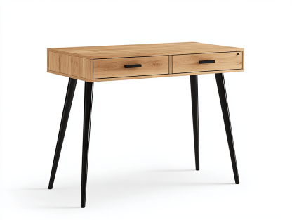 Biurko z 2 szufladami – 95×48×75 cm – dąb naturalny i czarne nogi – nowoczesne minimalistyczne-Habitatvo